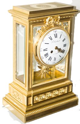 Masterpiece mantel clock, with bronze and glass. This is your goal when looking for old mantel clocks for sale. This antique French clock would be considered a Palace clock.