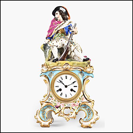 French porcelain, silk string mantel clock