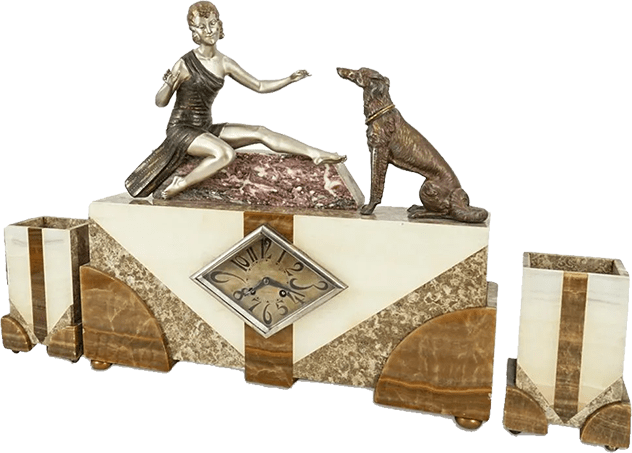 Clock with lady with her dog