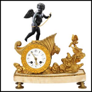 antique mantel clock, Empire period chariot by Deniere