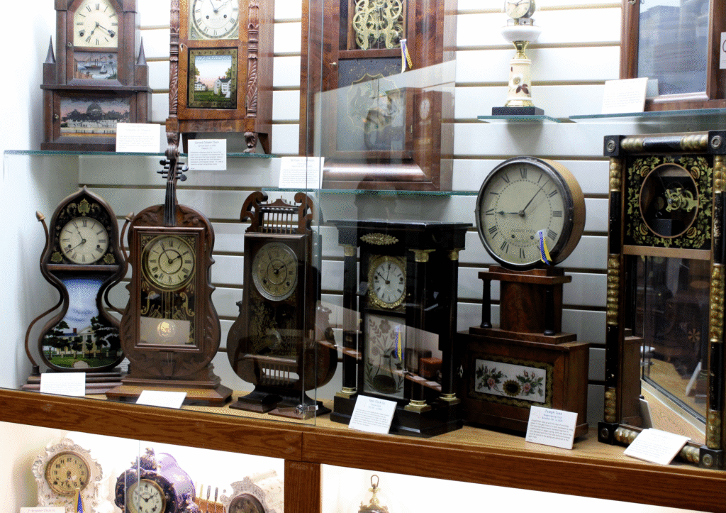 An old fashioned clock at the Hoffman Clock Museum