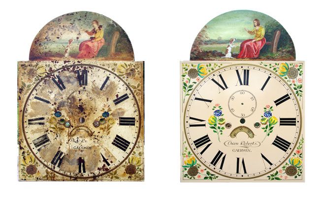 Old clocks before and after photo