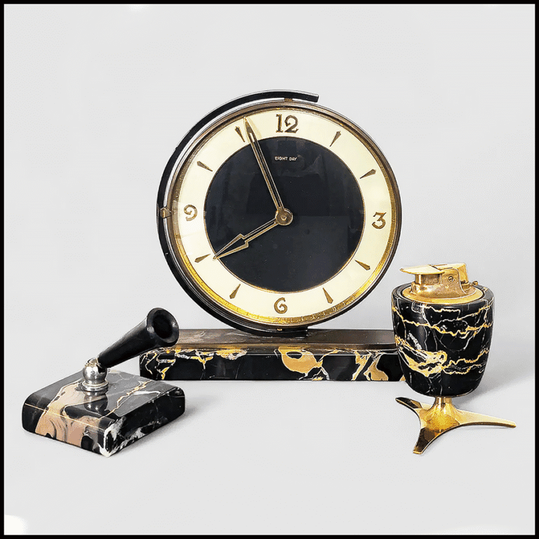 Art Deco clock set by Urgos. A vintage tabletop clock.